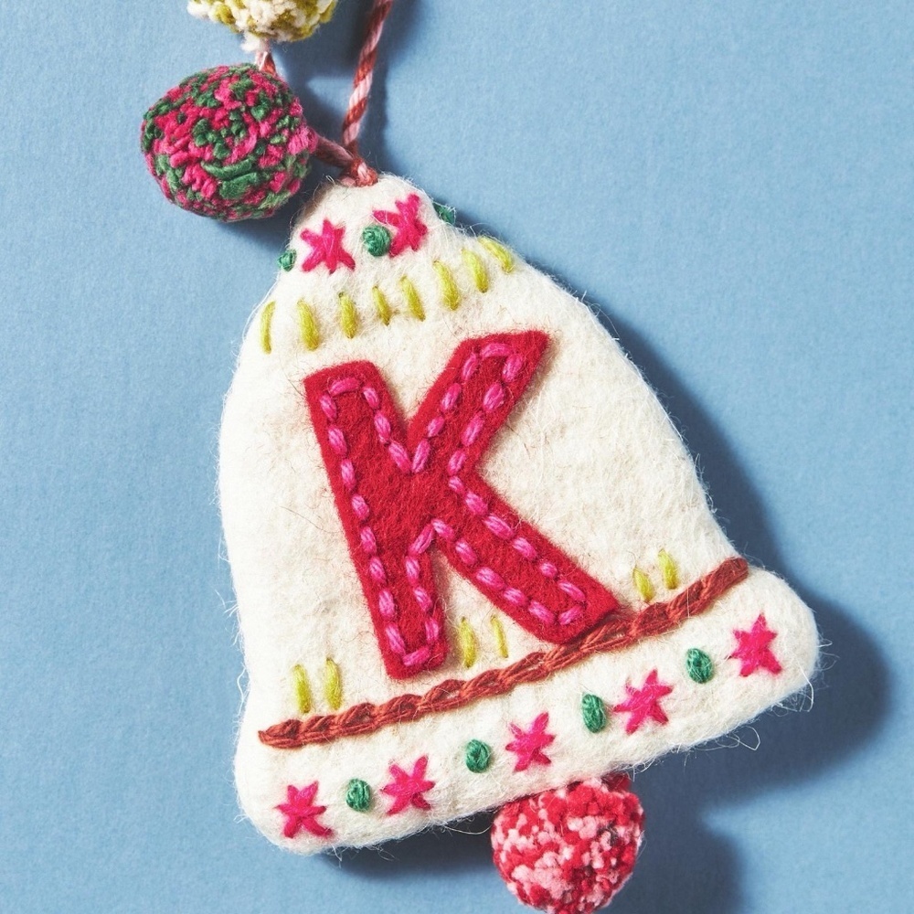 Anthropologie Snow Day K Monogram Christmas Tree  Ornament